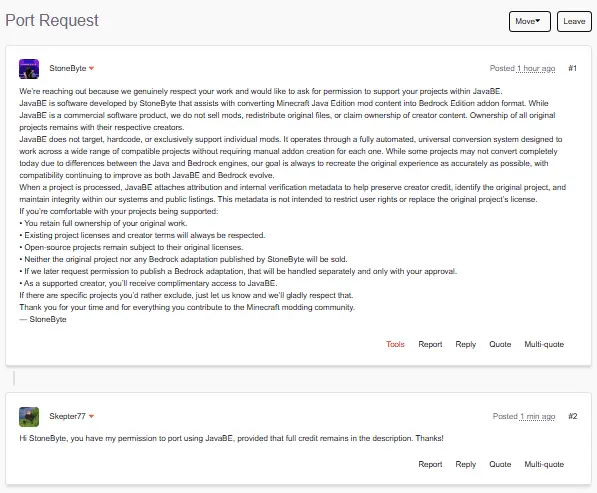 ALT Forum discussion about a mod port request