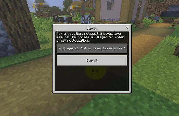 Popup window for in-game questions and searches.