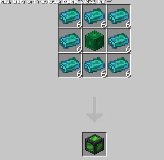 Emerald ingot block crafting recipe shown