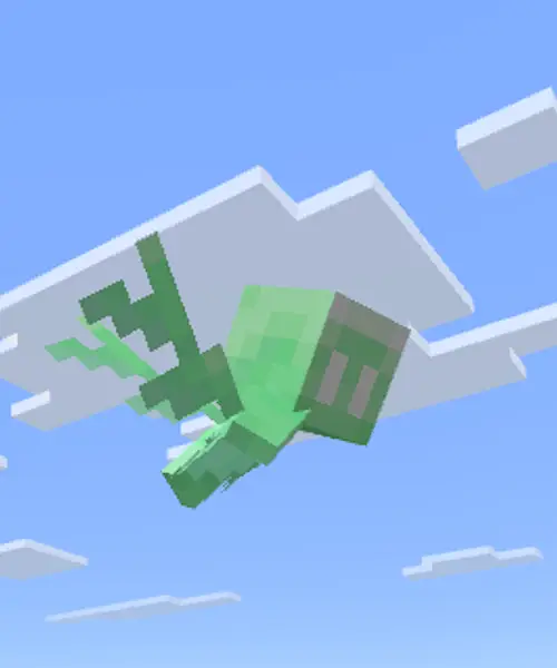 Green flying companion creature in the sky