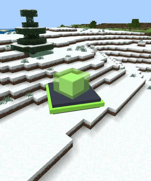 Green floating companion on snowy terrain