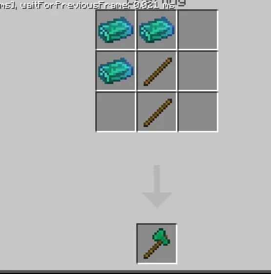 Emerald axe crafting recipe with ingots.