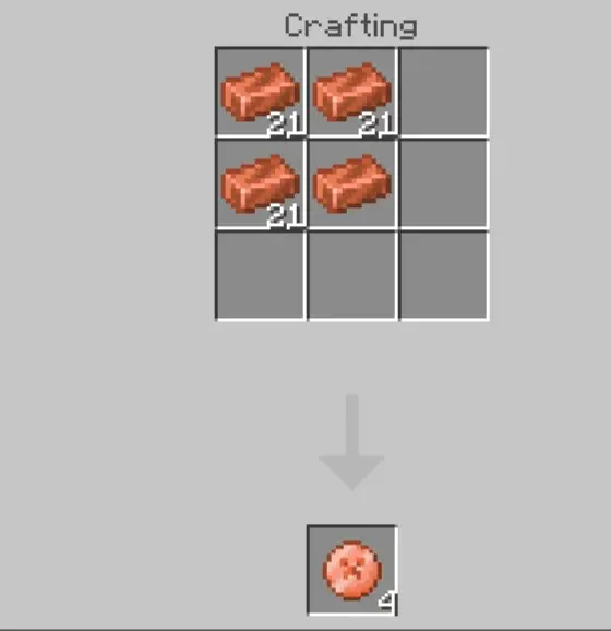 Four metal ingots crafting new item.