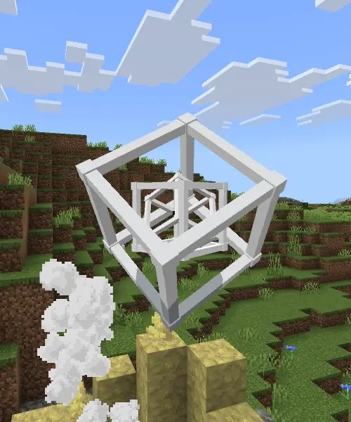 Floating geometric companion above grassy hills