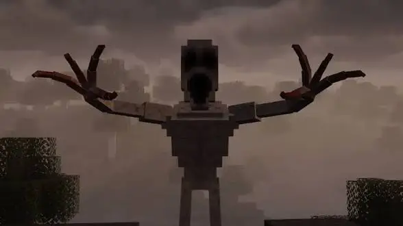 Ghostly figure with outstretched arms at dusk.