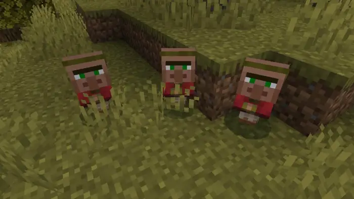 Three improved baby villagers on grass
