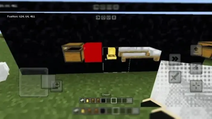 Chests and highlighted blocks against wall