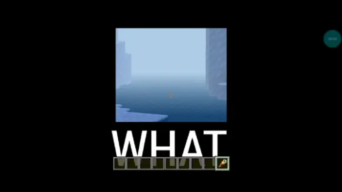 Square spyglass view with WHAT meme text.