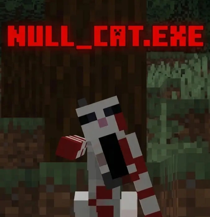 Corrupted cat entity in a dark forest.