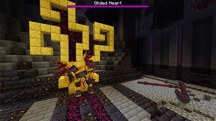 Golden armored boss with axe in dark arena