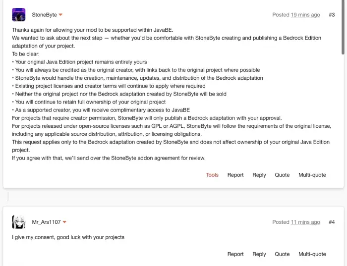 Forum discussion about Bedrock project consent