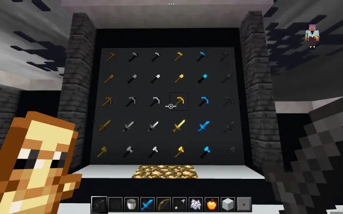 Wall display of custom swords and tools