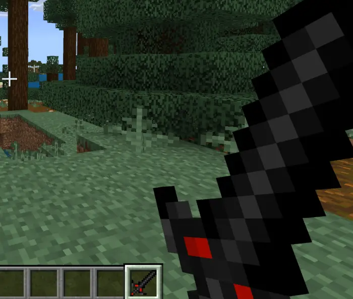 Player holding a black and red pixel sword.