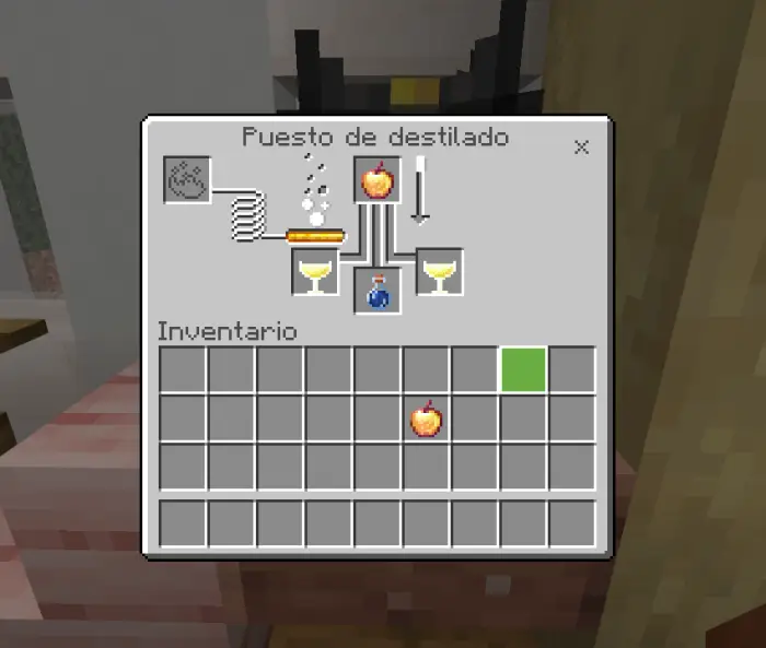 Brewing stand with golden apple recipe.
