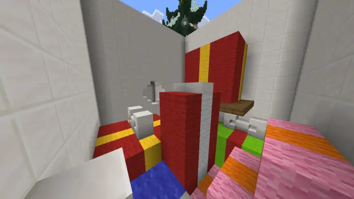 Colorful parkour blocks in a white room