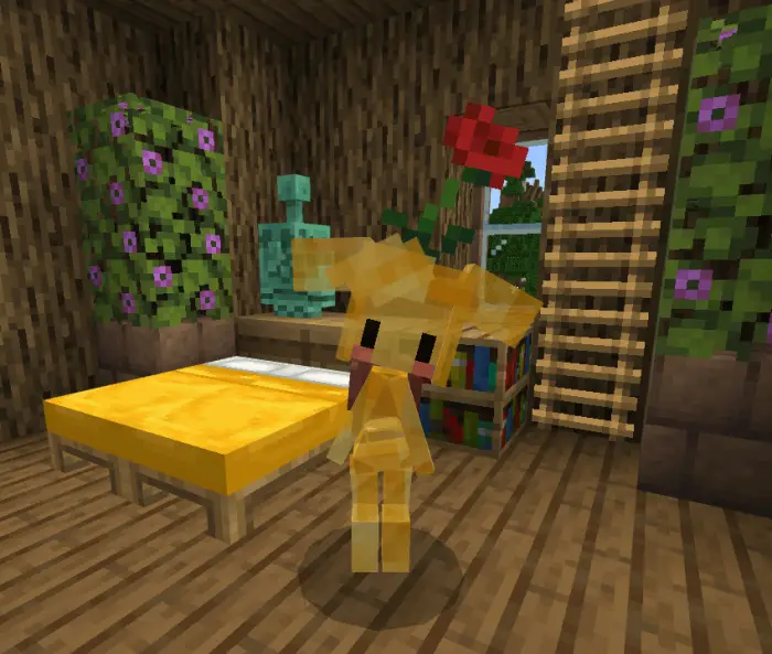 Yellow companion with flower in cozy room