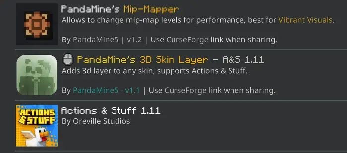1. Gear icon for mip-map settings 2. 3D skin layer icon with green tint 3. Duck character with Actions Stuff text