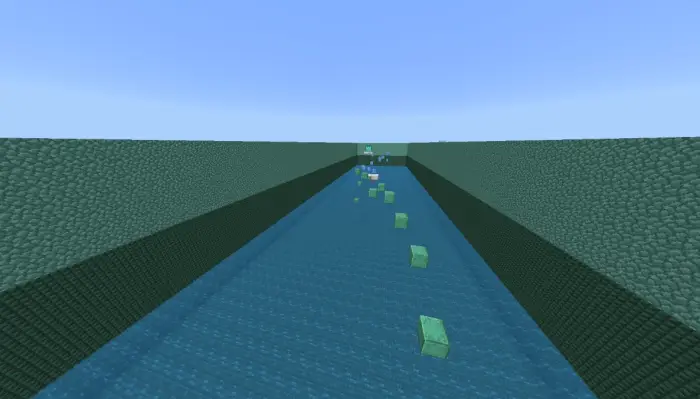Green blocks form a parkour obstacle course.