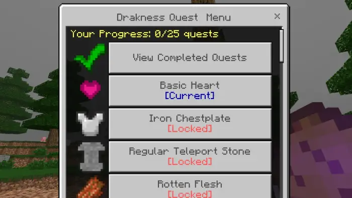 Quest menu showing locked achievements