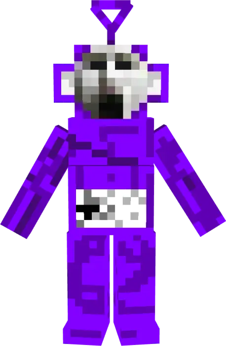 Purple pixelated monster with a creepy face