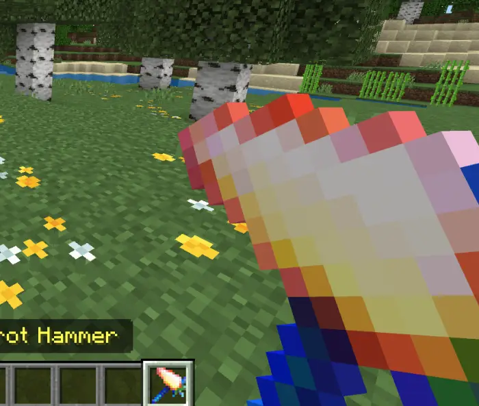 Player holding a colorful carrot hammer