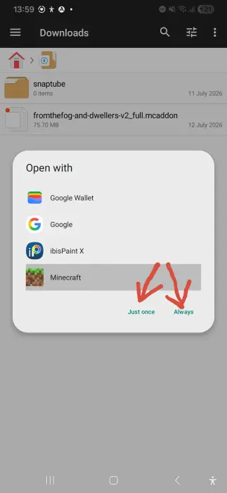 App selection menu with file highlighted.