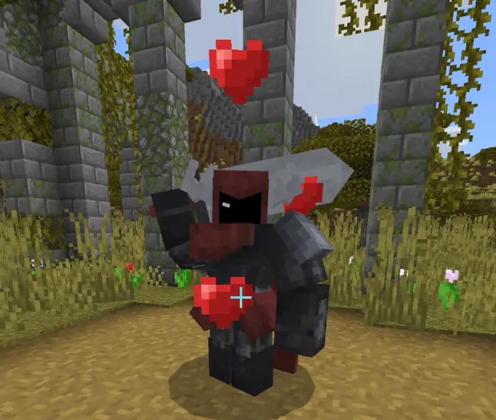 Armored companion with floating heart icons