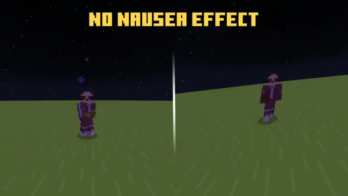 Two blocky characters, No Nausea Effect text