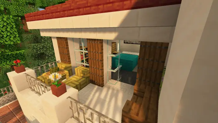 Modern villa balcony with cozy seating area