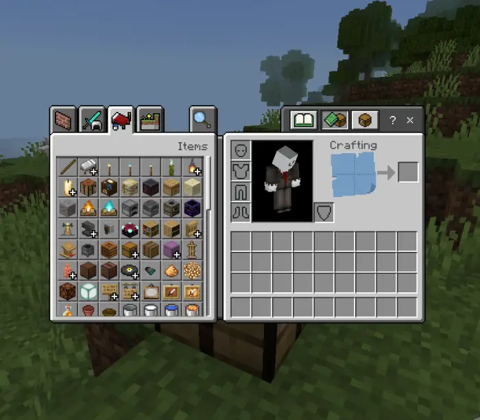 Blueprint-style crafting grid interface.