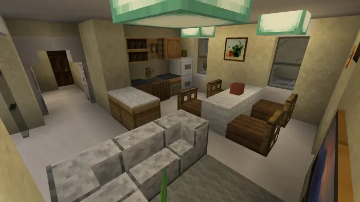 Modern villa kitchen and dining area interior
