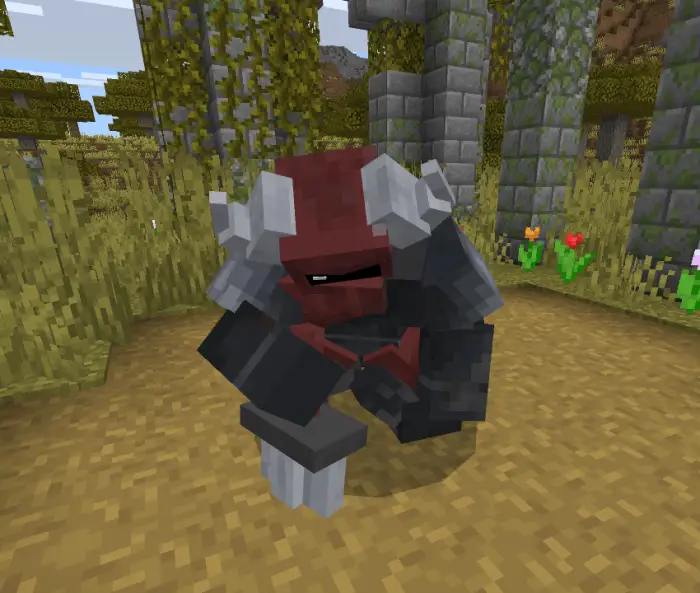 Blocky armored companion with horned helmet.