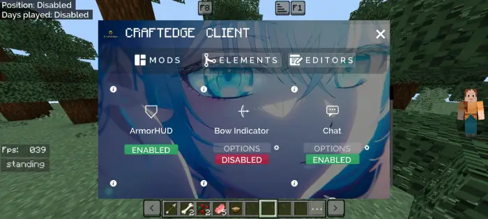 ALT In-game mod menu with HUD options displayed