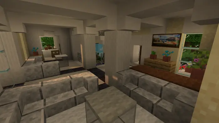 Modern villa interior with cozy seating area