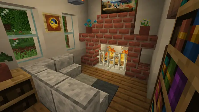 Cozy villa living room with brick fireplace