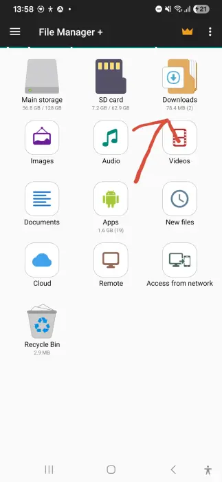 Downloads folder highlighted in file manager