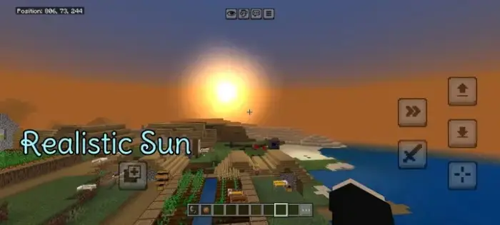 Realistic sun setting over village landscape