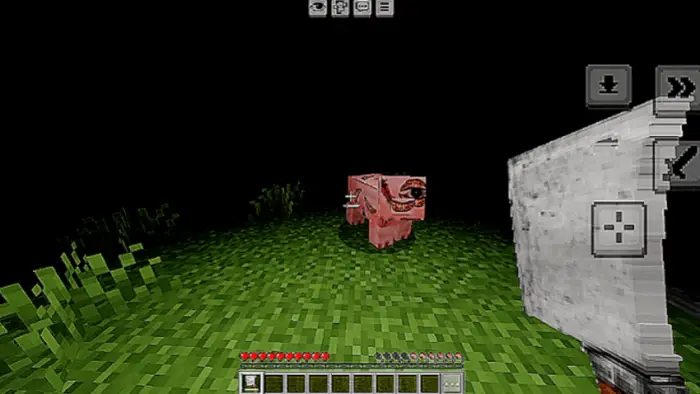Mutated pig in eerie, dark survival scene
