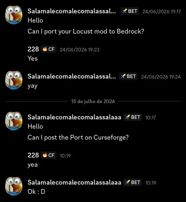 Chat exchange about mod port permissions.