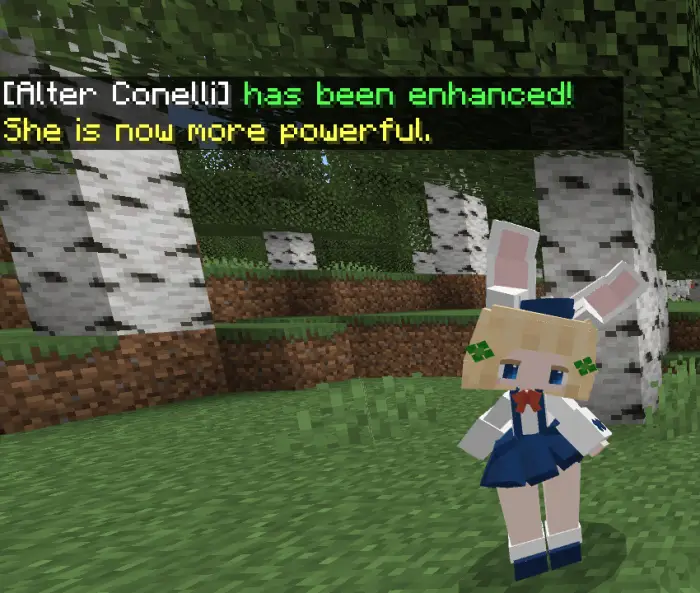 Companion character stands in birch forest.