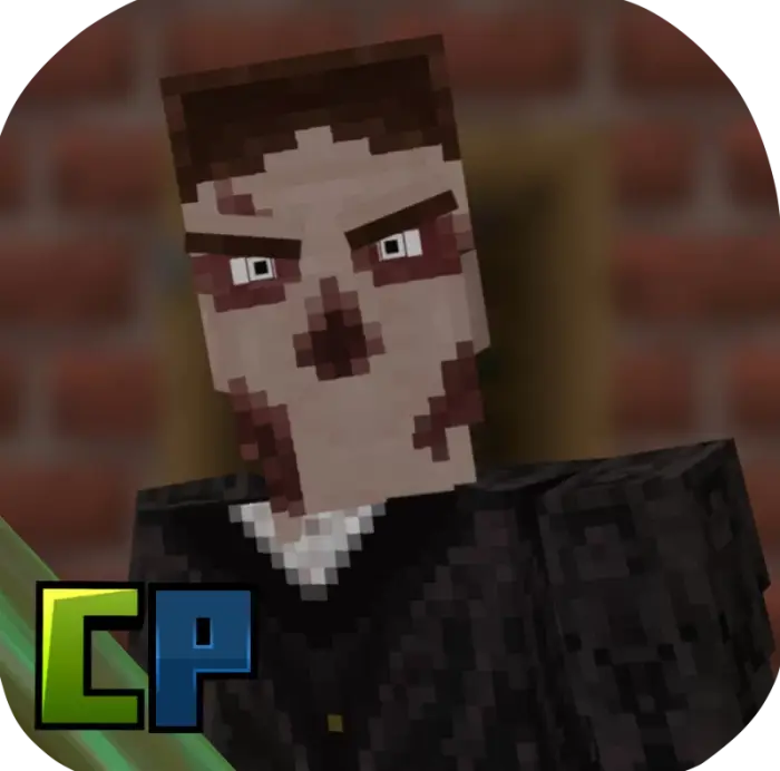 Blocky horror character with menacing face.