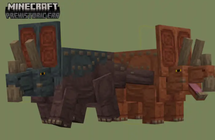 Two blocky triceratops dinosaurs side by side