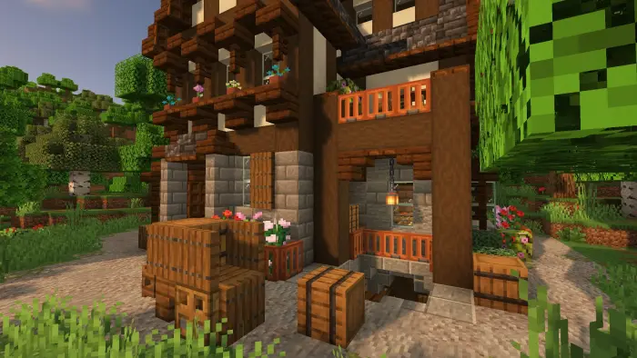 Timber-framed Germanic house with garden
