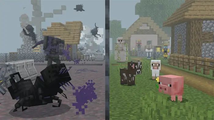Monsters infect village; animals and villagers.