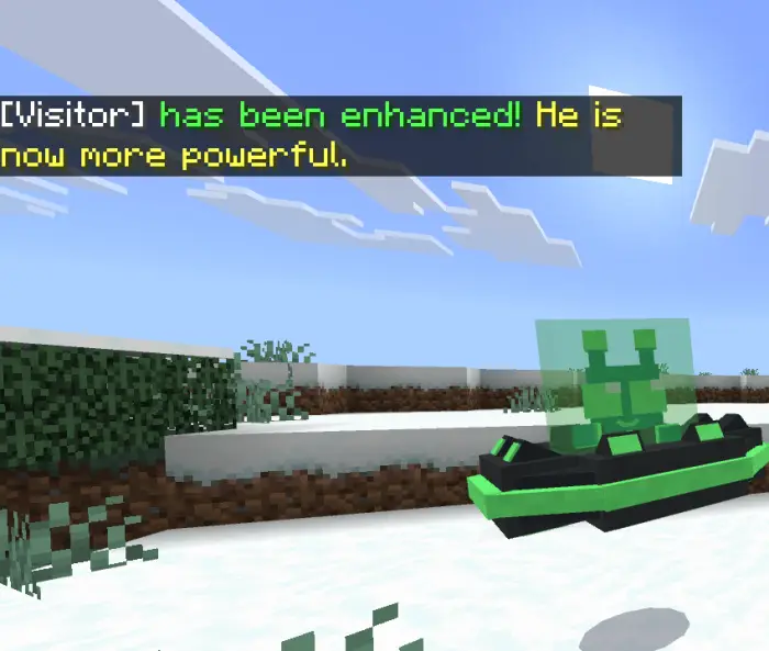 Green robotic companion enhanced in snow.