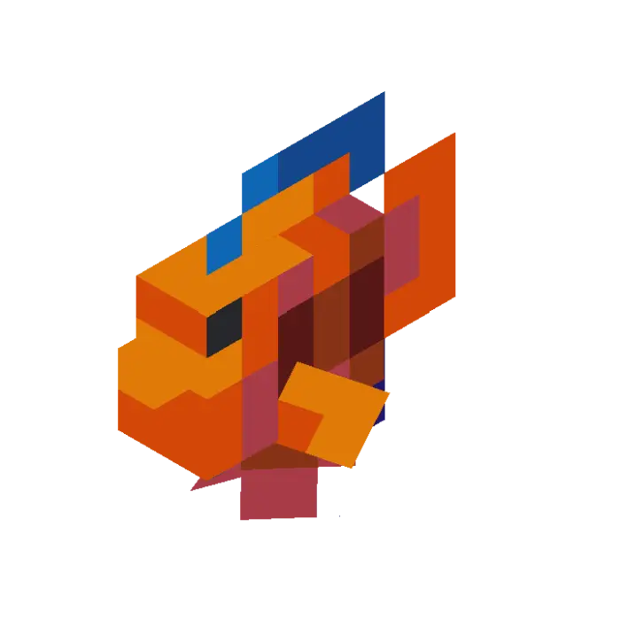 Blocky orange angelfish with blue fins