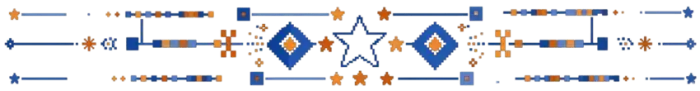 Pixel art maze with blue and orange shapes