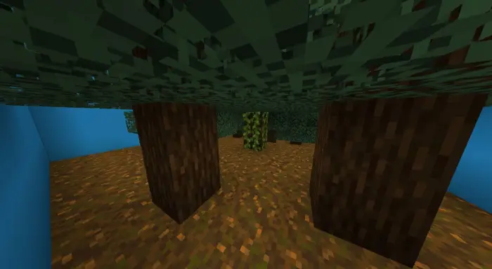 Pixelated forest biome with trees and leaves