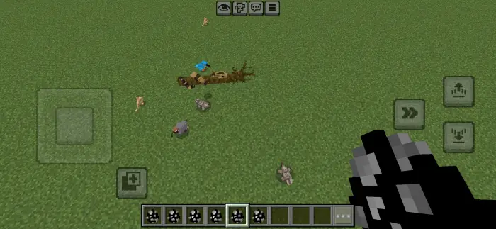 Small creatures and items on grassy terrain