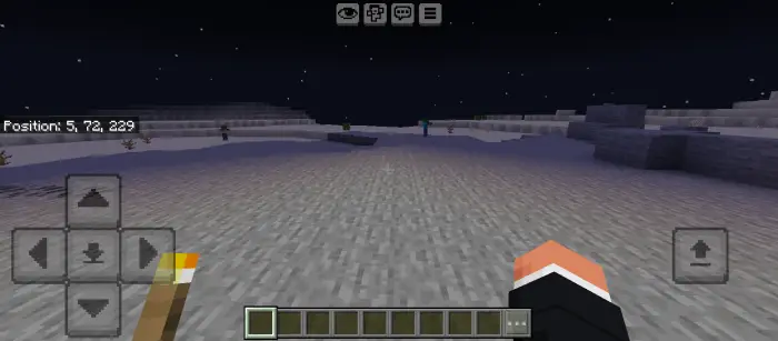 Player holding torch with dynamic lighting at night